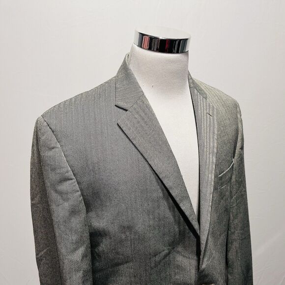 Chaps 44R Sport Coat Herringbone Black White Two Button Vented Poly Rayon Blend - Picture 1 of 8